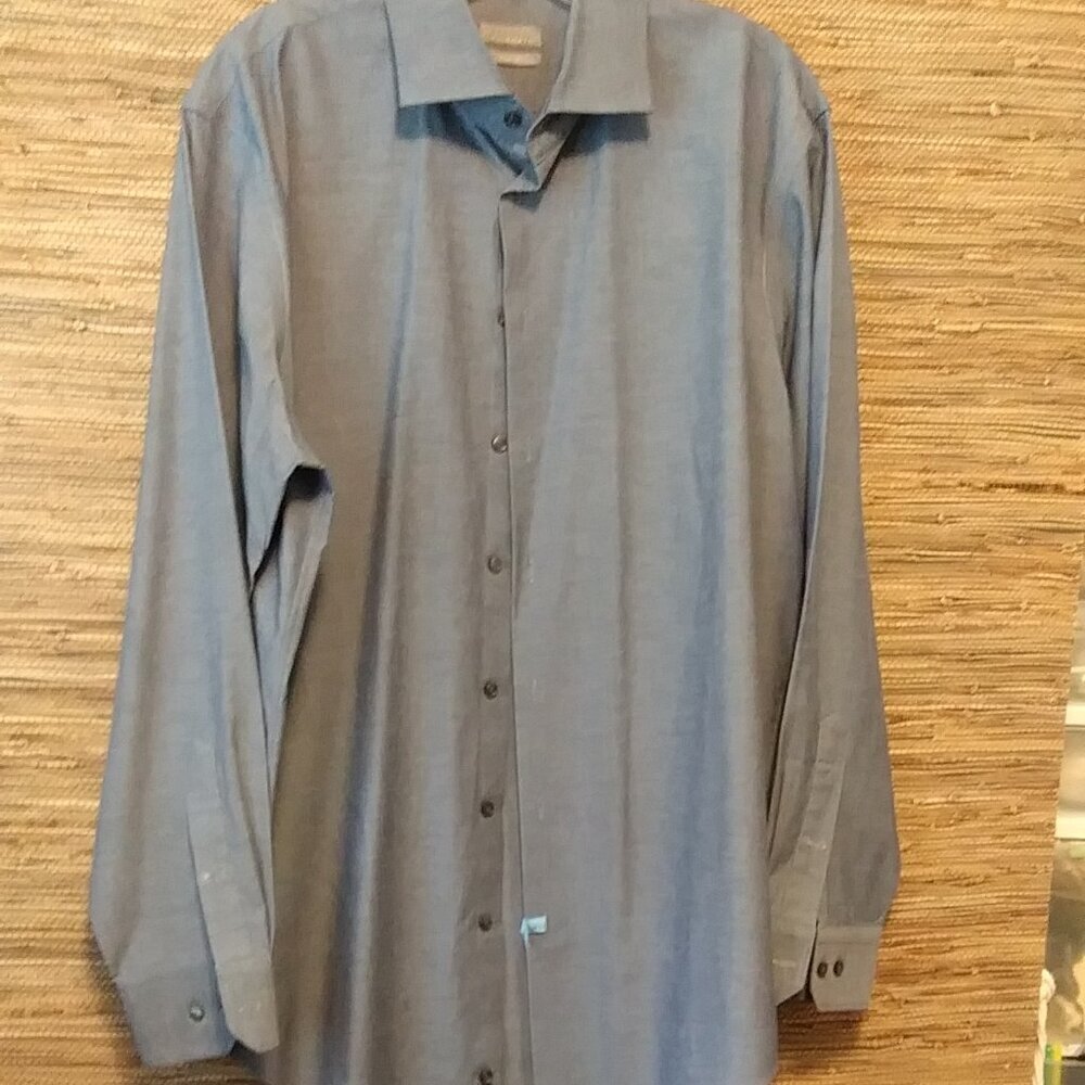Calibrate Men's Trim Fit Grey Dress Shirt | 16.5 34/35 - Picture 2 of 7